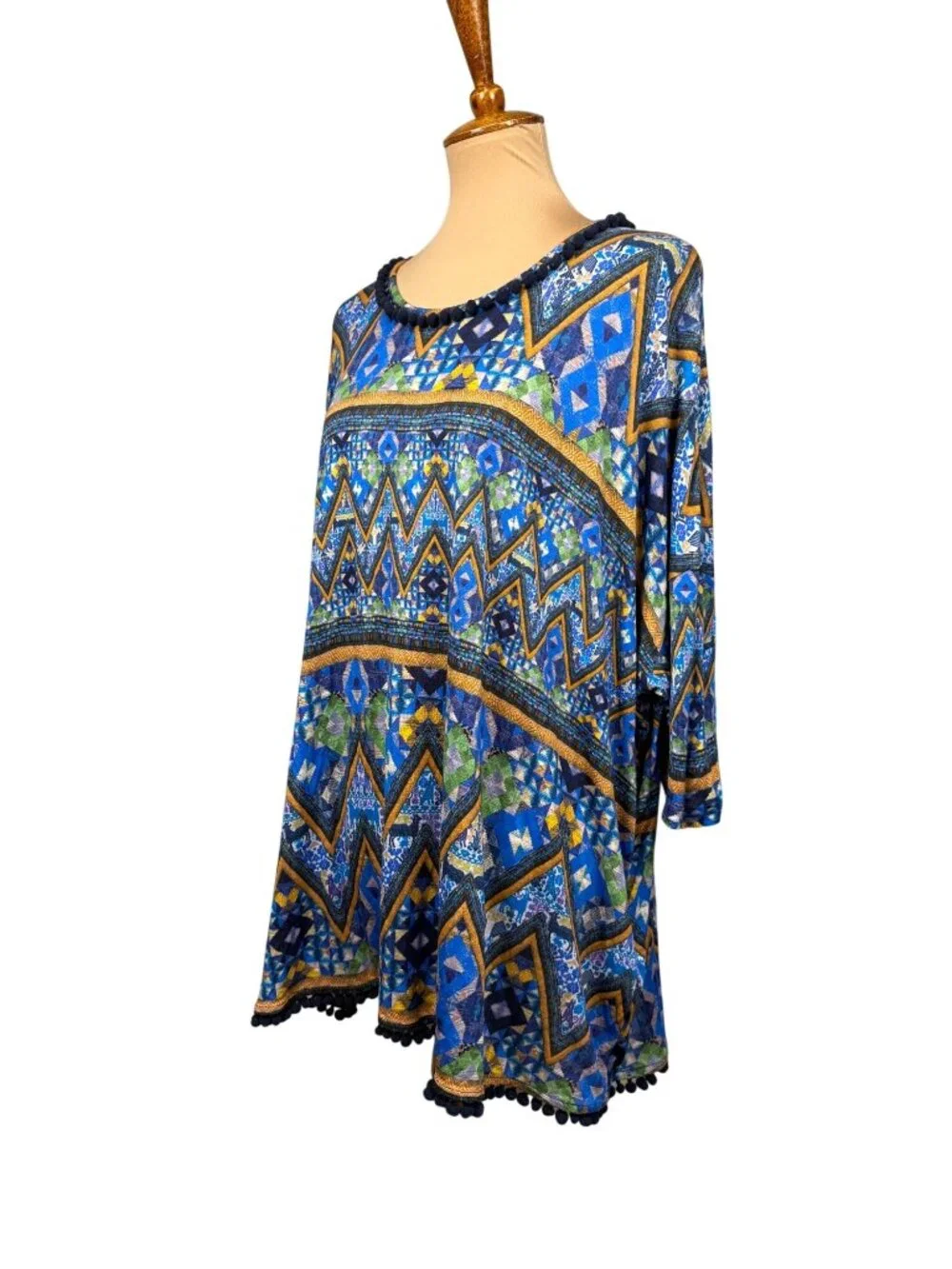Matthew Williamson Escape Tunic Cover Up Multicolor Geometric Pom Pom Trim 3/4 S - Picture 2 of 6